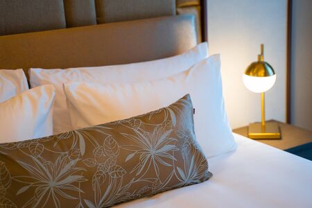 classic double bed in bedroom at home,bedroomの写真素材