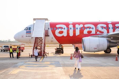 1 february 2010-Sakon Nakhon : airasia airplane at airport, Thailandのeditorial素材