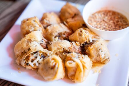 deep fried spring roll and sweet sauce,vietnamese foodの写真素材