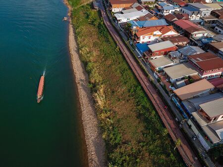 aerial view of Chiang Khan city and Mekong river,Thailandの写真素材