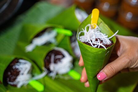 sweet black sticky rice with coconut,Thai dessert