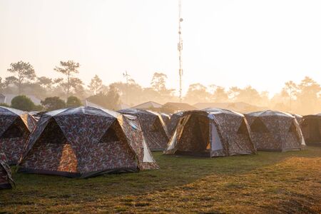 tourist camping tent on Phu Kradueng mountain,Thailandの写真素材