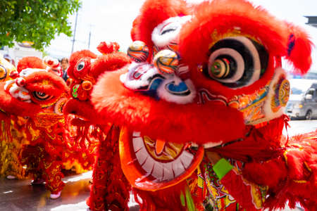 23 January 2020-Phuket::lion dance show for chinese new year,thailandのeditorial素材