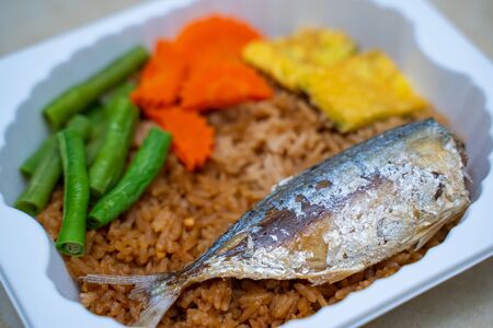 fried rice thai chili paste with mackerel,recipeの写真素材