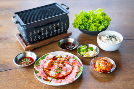 set of korean barbecue for eat,grilled porkの写真素材