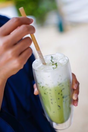 Iced matcha green tea latte,drink