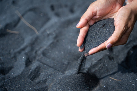 black sand at Saitong Beach in Phang-nga,sandの写真素材