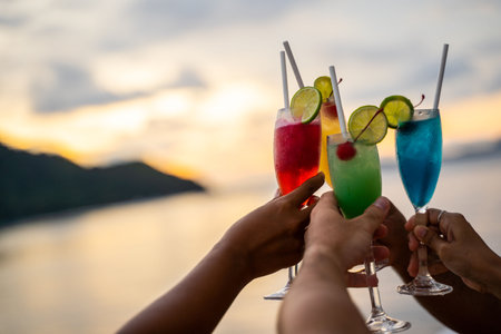 drink colorful cocktail in party on cruise,cocktailの写真素材
