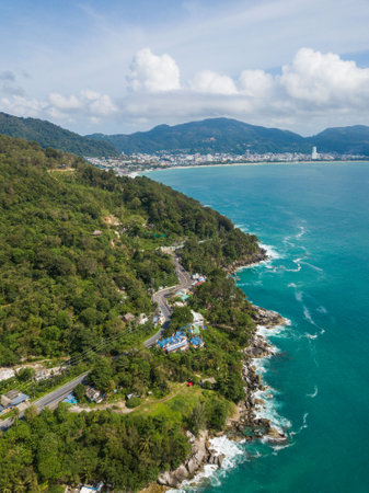 high angle shot of seaside road in Phuket,seaside roadの写真素材