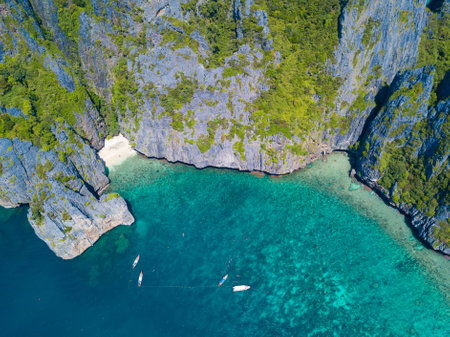 aerial view of Maya Bay at Phi Phi Island,natureの写真素材