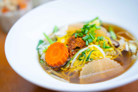 yellow noodle with vegetable soup,noodleの写真素材