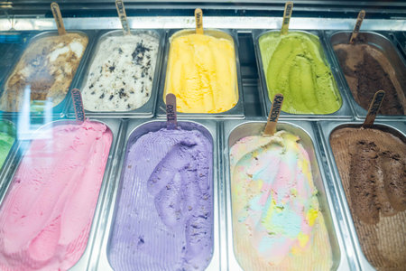 many flavors ice cream in ice cream shop,ice cream