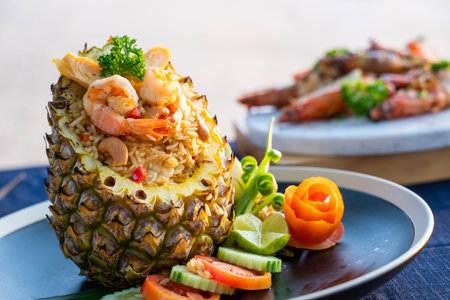 pineapple frice rice with shrimp,fried riceの写真素材