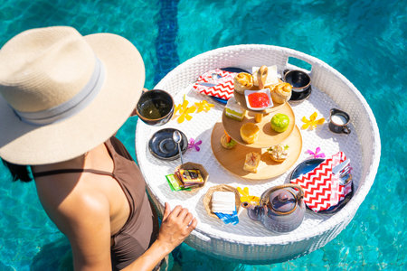floating afternoon tea for eat in resort,afternoon teaの写真素材