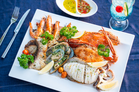 seafood platter with spicy sauce,seafoodの写真素材