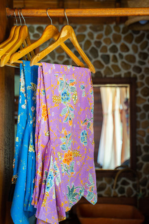 beautiful sarong Thai style hanging in the closet,sarong