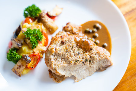 pork steak with black pepper sauce,steakの写真素材
