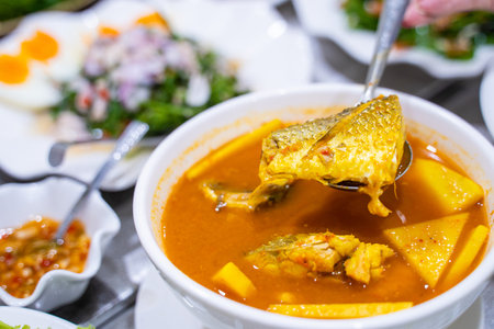 Thai Southern Yellow Curry With Fish,Thai Foodの写真素材
