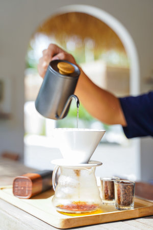 hand drip coffee brew at home,drip coffeeの写真素材