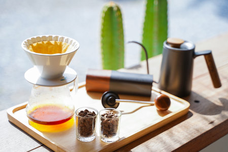 hand drip coffee set for brew at home,drip coffeeの写真素材
