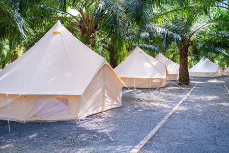 many tent in camping ground,campingの写真素材