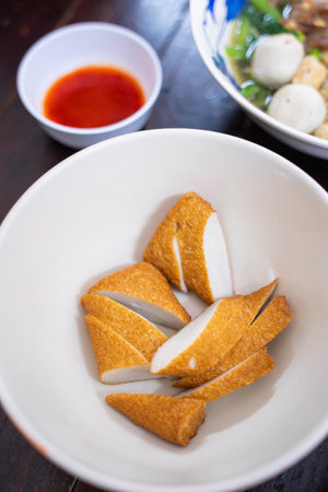 fried chinese fish sausage serve with sauce,fish sausage