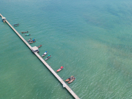 long bridge and tower at Libong island Trang province,bridgeの写真素材