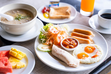 american breakfast set meal for eat,foodの写真素材