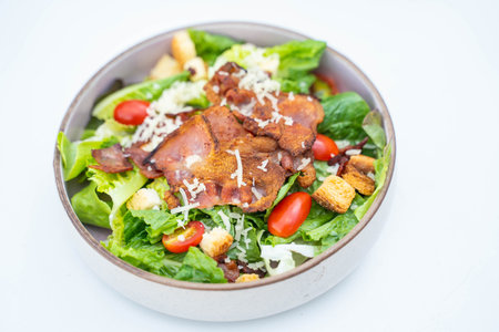 Vegetable salad serve with bacon,saladの写真素材