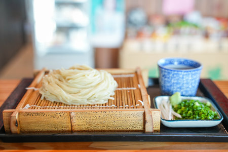 japanese cold soba noodle serve with soy sauce,japanese foodの写真素材