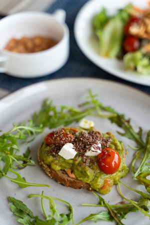 healthy toast serve with mashed avocado,clean food
