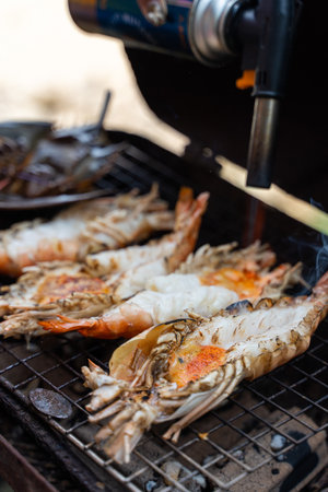 grilled tiger prawns delicious food,grilled shrimpの写真素材