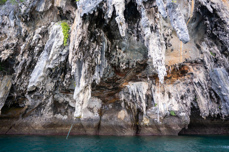 Stalactites from limestone mountains by the sea,stalactitesの写真素材