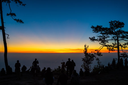 15 December 2021-Loei::Sunrise viewpoint at Phu Kradueng,Thailandのeditorial素材
