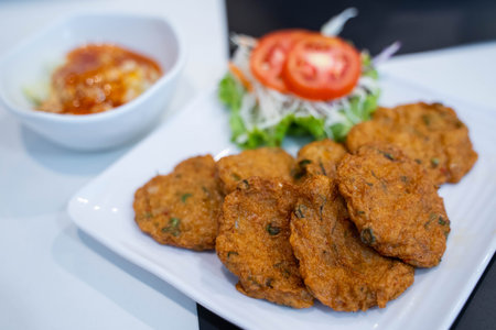 fried fish-paste balls Thai food,fish cakeの写真素材