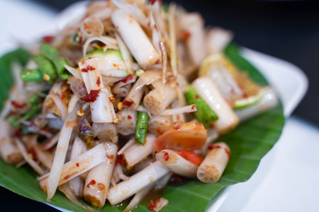 Lotus stem Thai salad food,saladの写真素材