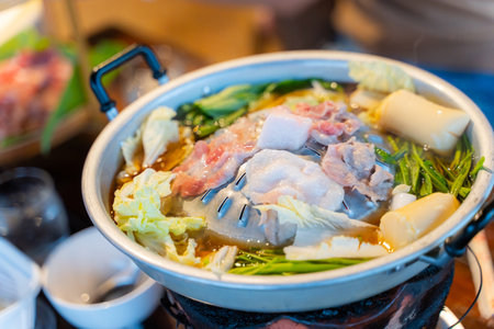 Moo Kata Thai style Barbecue serve with pork and vegetable,Thai foodの写真素材