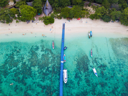 Phuket-24 October 2020:aerial view of Hey Island,beachのeditorial素材