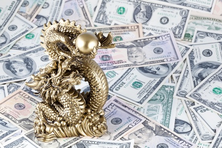 Gold dragon, symbol of year against dollars. Momeyの写真素材