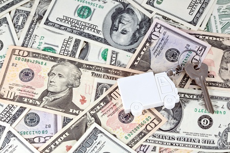 Background from dollars. Money for car purchaseの写真素材