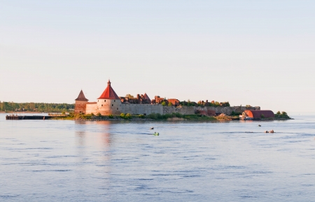 Shlisselburg Fort Oreshek on a sunsetのeditorial素材