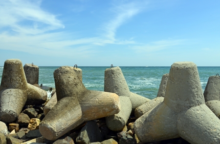 Breakwaters against the skyの写真素材
