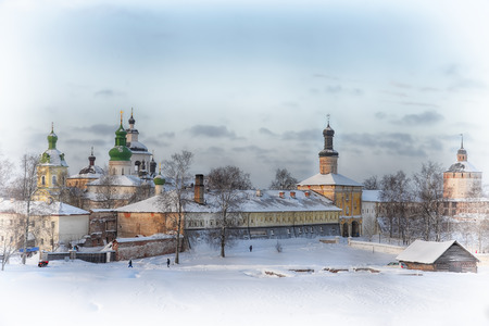 Russian monastery castle on the lake shore in Kirillov, Russia. HDR imageのeditorial素材