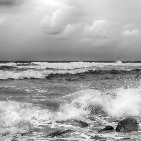Black and white stormy sea after a rain