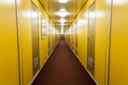 Long corridor of ocean cruise ship. Photo toned in vintage styleの写真素材