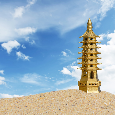 Seven-storied pagoda in the sand. Symbol of good luck and prosperity in Feng-Shuiの写真素材