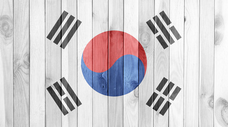 South Korea flag on white wood texture backgroundの写真素材