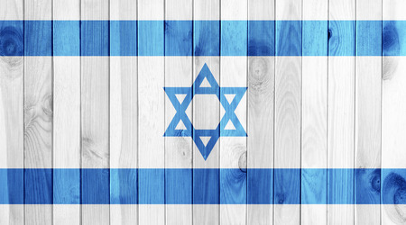 Israel flag on white wood texture backgroundの写真素材