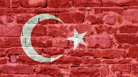 Turkey flag painted on old brick wallの写真素材