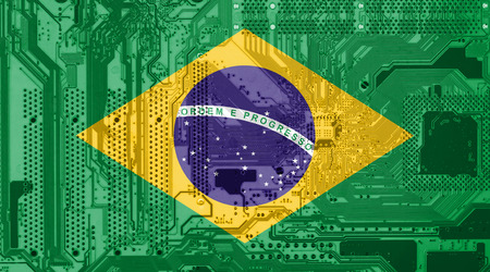 Brazil flag on the circuit board as technology backgroundの写真素材